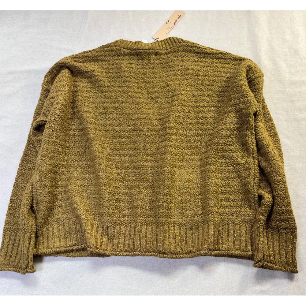 Les Serein Spiced Olive/Tan Boucle Popcorn Cardigan XXL Boxy Fall Cabincore Cozy - Picture 11 of 13
